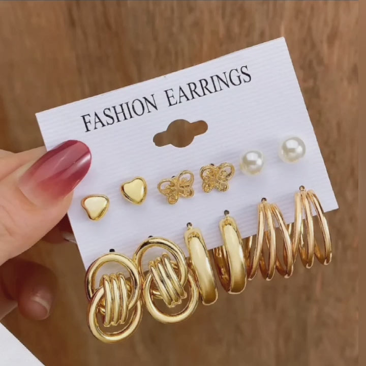 1 pack / 6 Fashion Earrings Gold Plated