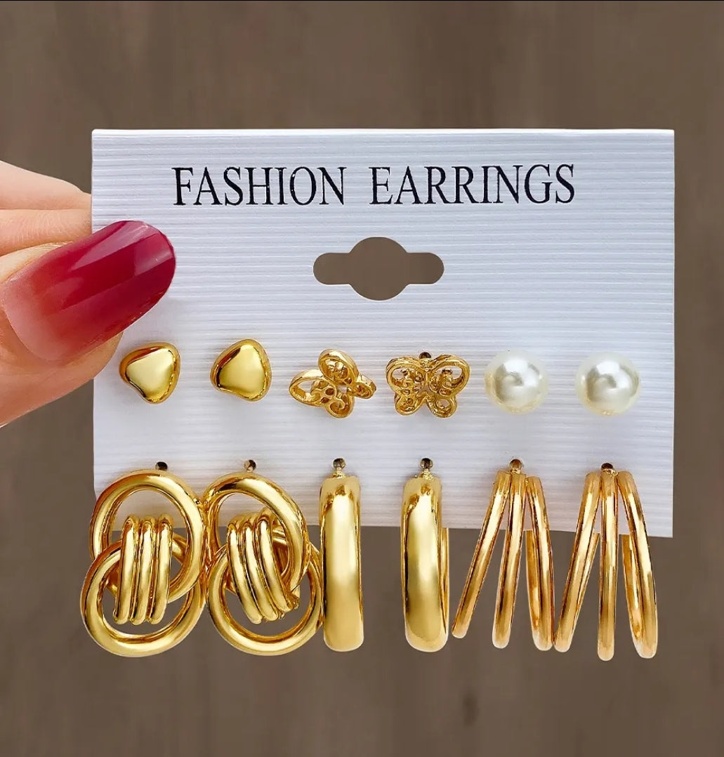 1 pack / 6 Fashion Earrings Gold Plated