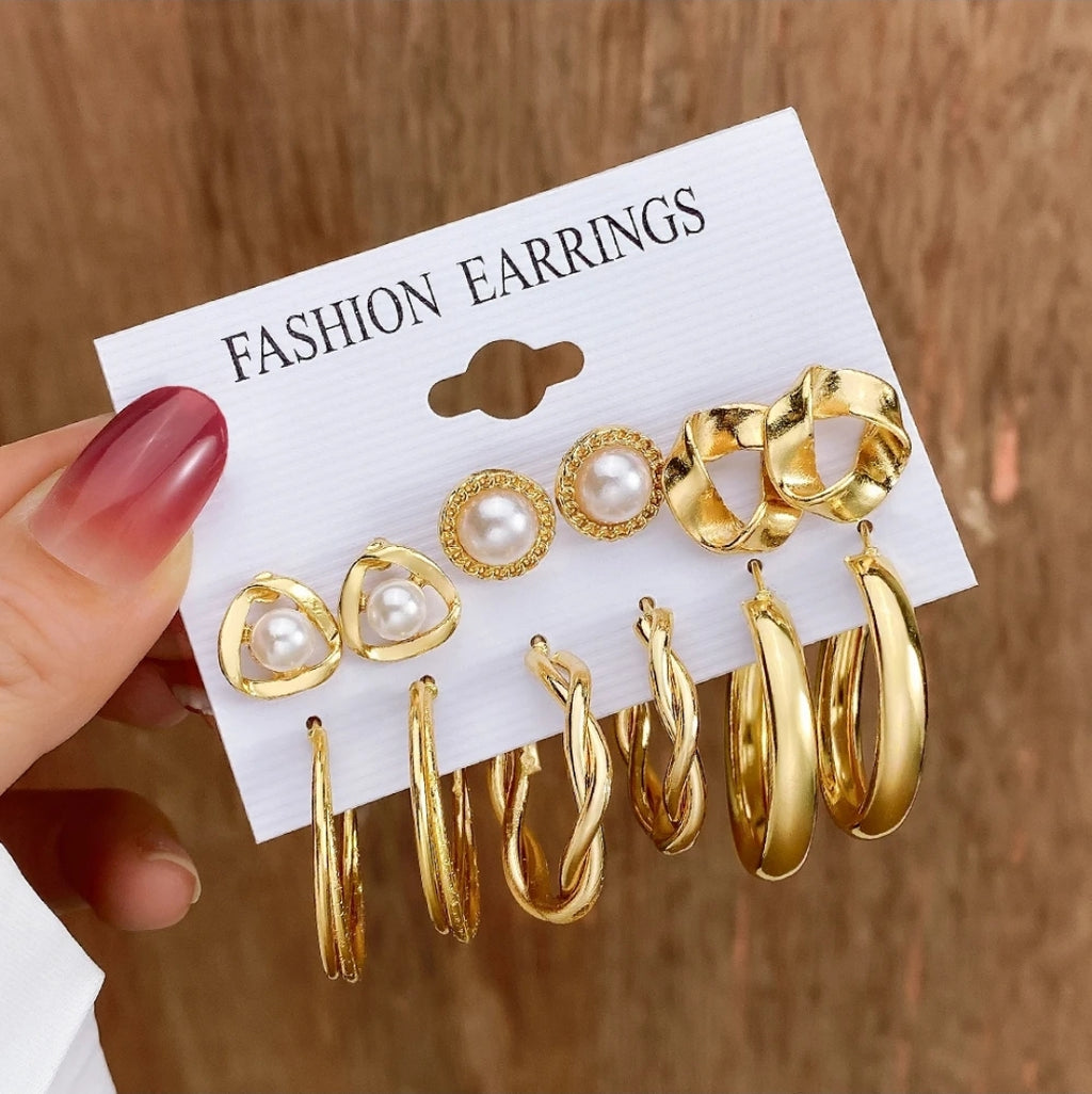 1 pack / 6 Fashion Earrings Gold Plated