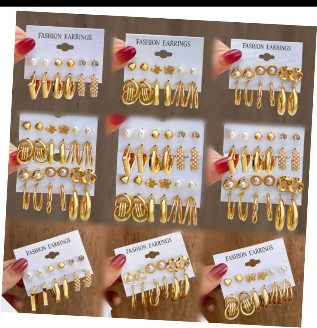 1 pack / 6 Fashion Earrings Gold Plated