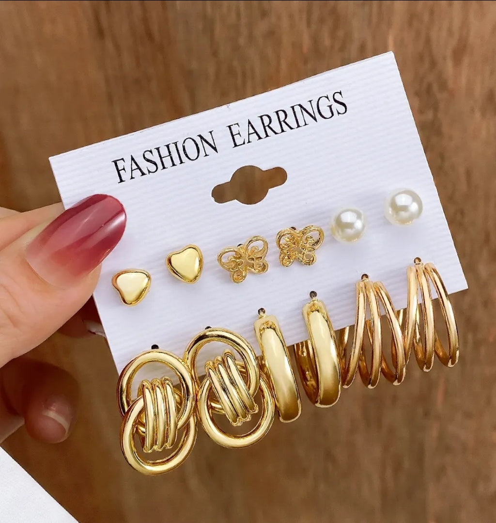 1 pack / 6 Fashion Earrings Gold Plated