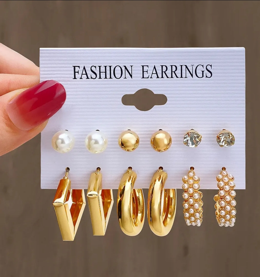 1 pack / 6 Fashion Earrings Gold Plated