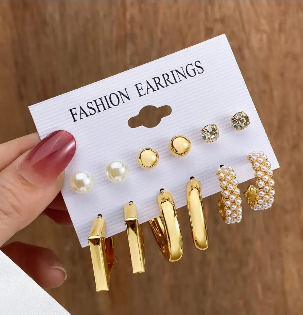 1 pack / 6 Fashion Earrings Gold Plated